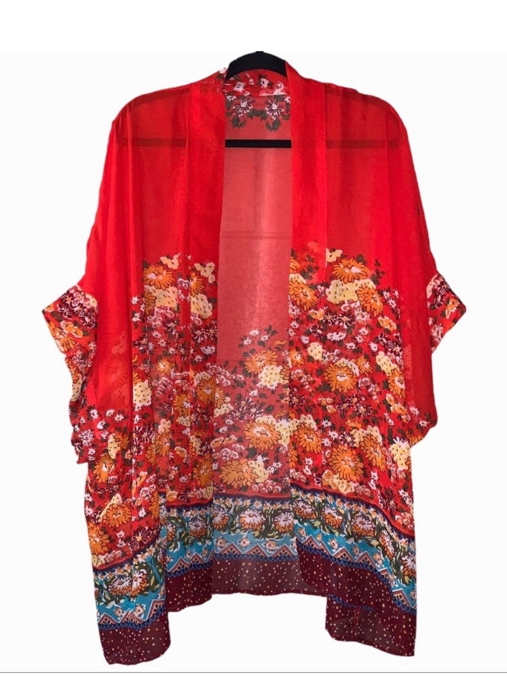 Red Floral Sheer Kimono Bo Ho